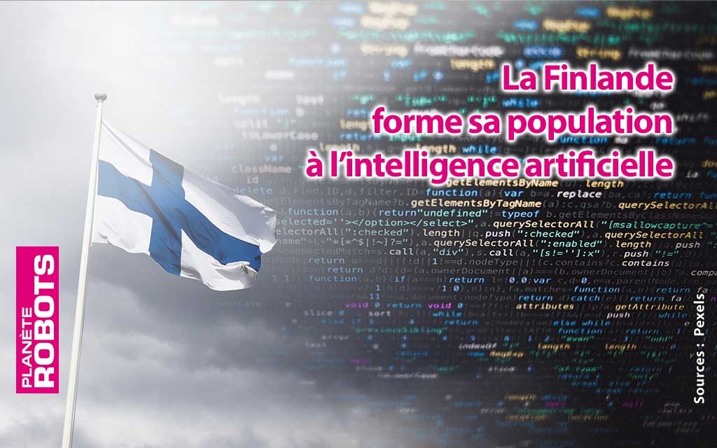 Drapeau Finlandais sur fond de code informatique